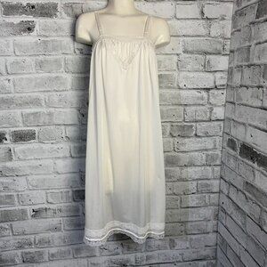 Vintage 90s Satin Lace Trim Hem Square Neck Midi Slip Lingerie Dress Nightgown